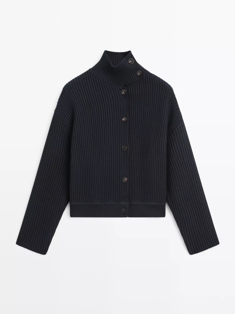 Massimo Dutti COTTON HIGH NECK KNIT CARDIGAN
